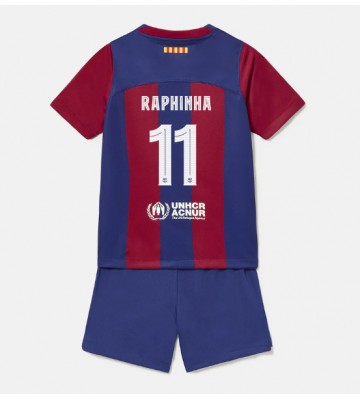 Barcelona Raphinha Belloli #11 Replica Home Stadium Kit for Kids 2023-24 Short Sleeve (+ pants)